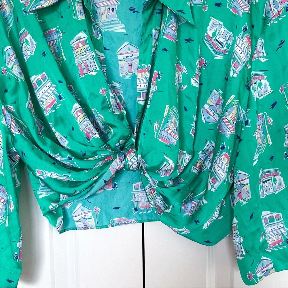 Zara Green Button Down Crop Top with Notched Collar - Picture 10 of 12